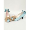 ロリィタ靴　ブルー　コーンヒール　リボン柄　ストリートウェア　丸いつま先　PU