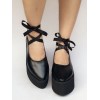 ロリィタシューズ　ブラック　ウェッジソール　無地　ストリートウェア　ポインテッドトゥ　PU
