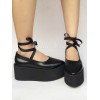ロリィタシューズ　ブラック　ウェッジソール　無地　ストリートウェア　ポインテッドトゥ　PU