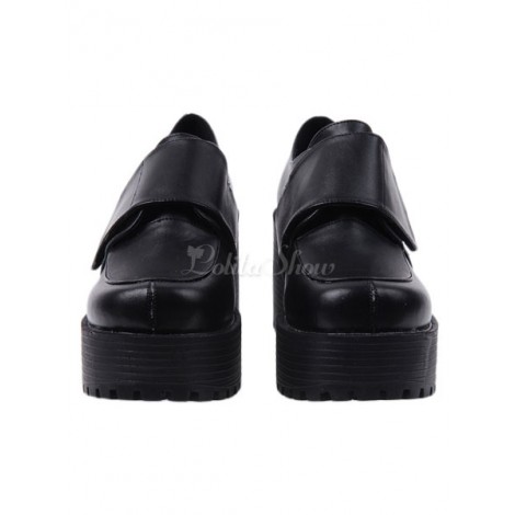 ロリィタフットウェア　ブラック　ストリートウェア　PU　丸いつま先　プラットフォーム