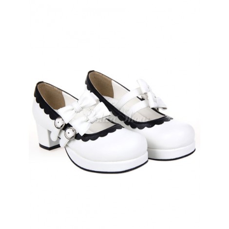 ロリィタシューズ　スクエアヒール　チャンキーヒール　プラットフォーム　リボン