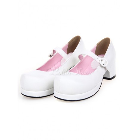 ロリィタパンプス　靴　スクエアヒール　チャンキーヒール　丸いつま先　PU