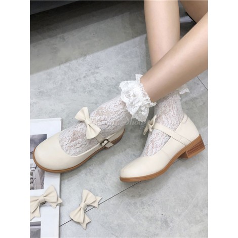 甘いロリータシューズブラックボタン弓ロリータシューズ