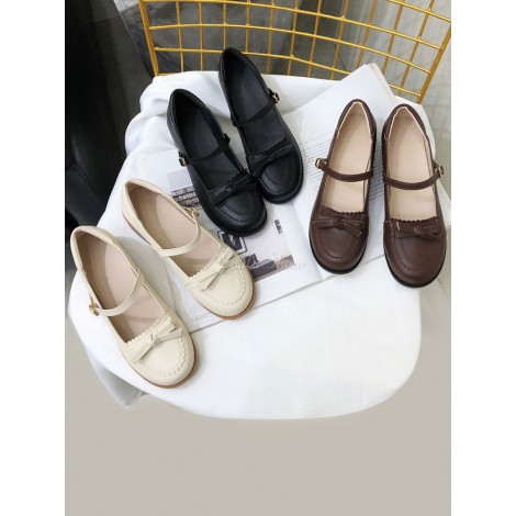 甘いロリータフットウェアブラックボウズボタンロリータシューズ