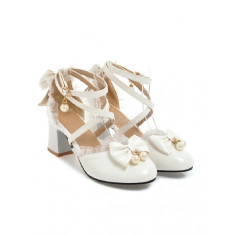 甘いロリィタ履物ボウレースハイヒールPUレザーロリータパンプスシューズ