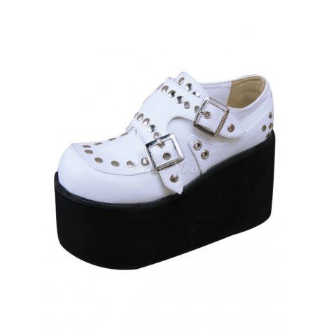 ゴシックロリータ靴FlatformリベットPUレザーパンクロリータパンプス