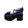 甘いロリータ靴弓PUレザープラットフォームチャンキーヒールロリータパンプス