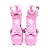 甘いロリータパンプスピンクの弓ハイヒールプラットフォームPUレザーロリータ靴