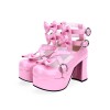 甘いロリータパンプスピンクの弓ハイヒールプラットフォームPUレザーロリータ靴