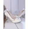 甘いロリータパール弓ラインストーンホワイトロリータハイヒールの靴