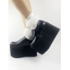 ロリィタフットウェア　ブラック　ジオメトリックヒール　ベルクロ　無地　丸いつま先　レザー