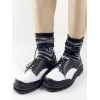 ロリィタフットウェア　ブラック　スクエアトゥ　レザー　パピーヒール　グロメット　編み上げ　カラーブロック