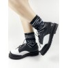 ロリィタフットウェア　ブラック　スクエアトゥ　レザー　パピーヒール　グロメット　編み上げ　カラーブロック