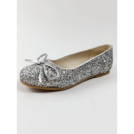 ロリィタフットウェア　グレイ　丸いつま先　スパンコール　リボン　無地