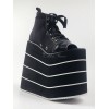 ロリィタフットウェア　ブラック　ジオメトリックヒール　編み上げ　ストライプ　オープントゥ