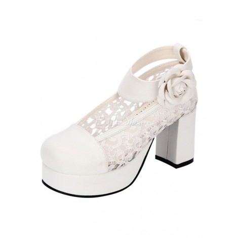 ロリィタフットウェア　無地　PU　丸いつま先　チャンキーヒール　お茶会