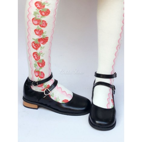 ロリィタシューズ　ブラック　パピーヒール　無地　ストリートウェア　丸いつま先　PU
