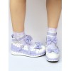 ロリィタシューズ　パープル　リボン柄　ストリートウェア　丸いつま先　PU