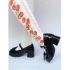 ロリィタフットウェア　ブラック　チャンキーヒール　リボン柄　ストリートウェア　丸いつま先　PU