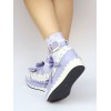 ロリィタシューズ　パープル　リボン柄　ストリートウェア　丸いつま先　PU