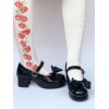 ロリィタフットウェア　ブラック　チャンキーヒール　リボン柄　ストリートウェア　丸いつま先　PU