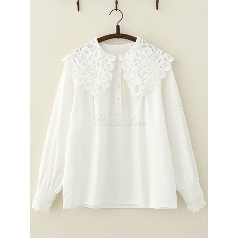 スウィートロリータシャツレースカラーコットンホワイトロリータトップ