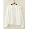 スウィートロリータシャツレースフリルピーターパンカラーシフォンホワイトロリータトップ