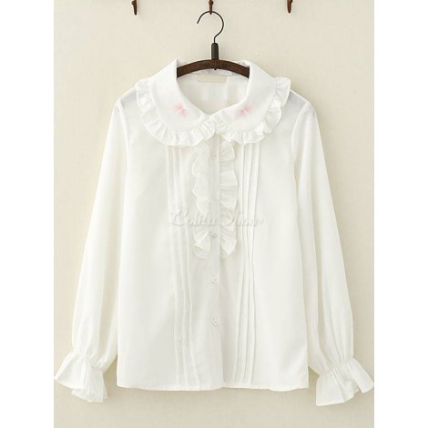 スウィートロリータシャツフリルピーターパンカラーホワイトシフォンロリータトップ