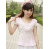 ロリィタブラウス　ピュアコットン　半袖　フリル　Vネック　お茶会　無地
