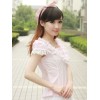 ロリィタブラウス　ピュアコットン　半袖　フリル　Vネック　お茶会　無地