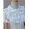 ロリィタブラウス　ホワイト　シフォン　お茶会　スウィート　折り襟　無地　半袖