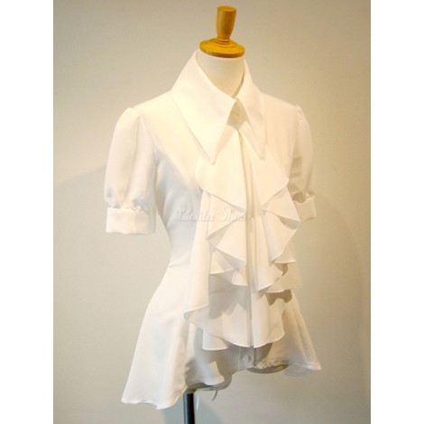 ゴシックロリータブラウスロリータトップフリルショートスリーブホワイトロリータシャツ