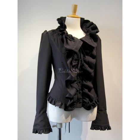 ゴシックロリータブラウスロリータトップホワイトロングスリーブフリルロリータシャツ