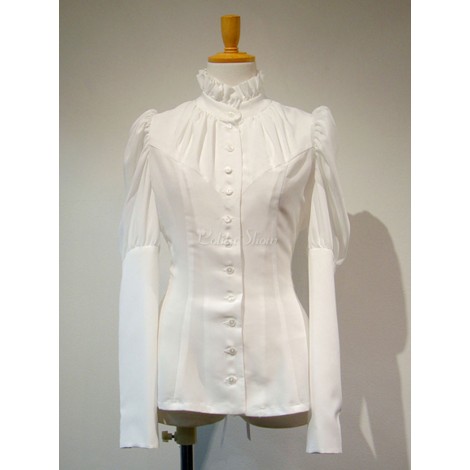 ゴシックロリータブラウスホワイトロングスリーブレースアップロリータトップロリータシャツ