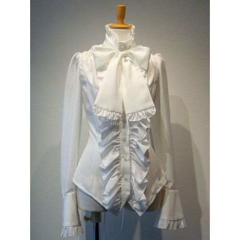 ゴシックロリータブラウスホワイトロリータトップ長袖レースアップロリータシャツ