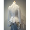 ゴシックロリータブラウスホワイトロリータトップ長袖レースアップロリータシャツ