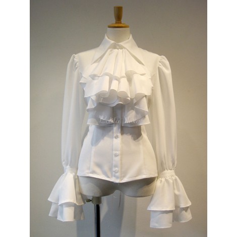 ゴシックロリータブラウスロリータトップフリル長袖ホワイトロリータシャツ