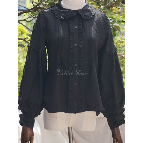 プリセールロリータショースウィートロリータブラウスプリーツロリータトップ長袖ロリータシャツ