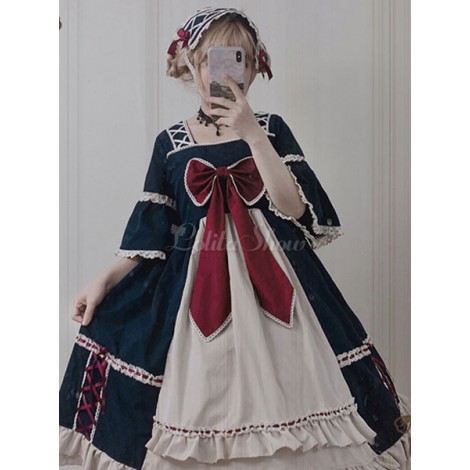 甘いロリータワンピースドレス弓は、ロリータワンピースをひもで締めます