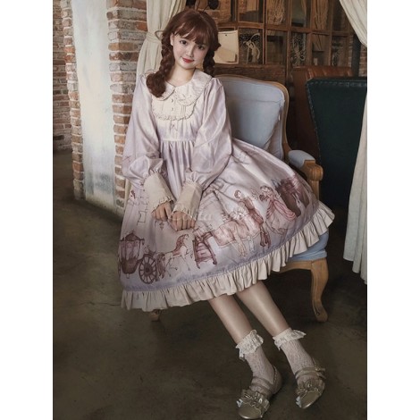 甘いロリータワンピースドレスプリント弓ボタンロリータワンピースドレス