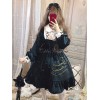 ゴスロリワンピース　OPドレス　ボタン　全３色　フリル　童話モチーフ　プリント星柄　長袖　ロリータワンピースドレス