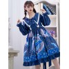 甘いロリータOPドレス星雲クジラプリントブループリント弓ロリータワンピースドレス