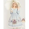 甘いロリータOPドレスギャラリープリントベイビーブルーボタンロリータワンピースドレス