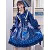 甘いロリータOPドレス星雲クジラプリントブループリント弓ロリータワンピースドレス