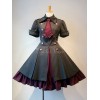 ゴスロリ軍服ワンピースOP　フリル　リボン　ボタン　レースアップアイドル衣装　赤ワインロリータワンピースワンピース