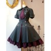 ゴスロリ軍服ワンピースOP　フリル　リボン　ボタン　レースアップアイドル衣装　赤ワインロリータワンピースワンピース