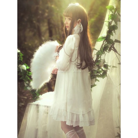 クラシックロリータドレスOPナルシッサスルサカボウフリルホワイトシフォンロリータワンピースドレス