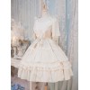 クラシックロリータOPドレスドーンとムーンレースフリルプリーツライトアプリコットシフォンロリータワンピースドレス