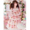 甘いロリータOPドレスプリン猫プリント弓フリルロリータワンピースドレス