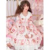 甘いロリータOPドレスプリン猫プリント弓フリルロリータワンピースドレス
